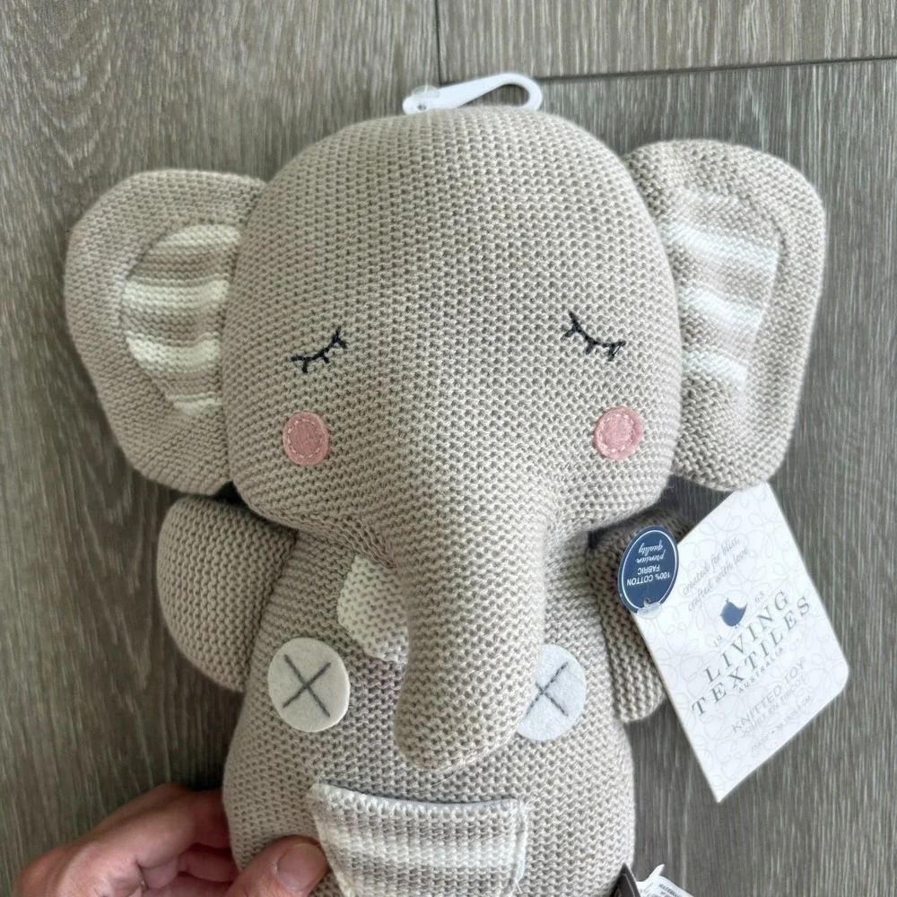 NWT Living Textiles Gray‎ Knitted Theodore Elephant Plush Toy Stuffed Animal